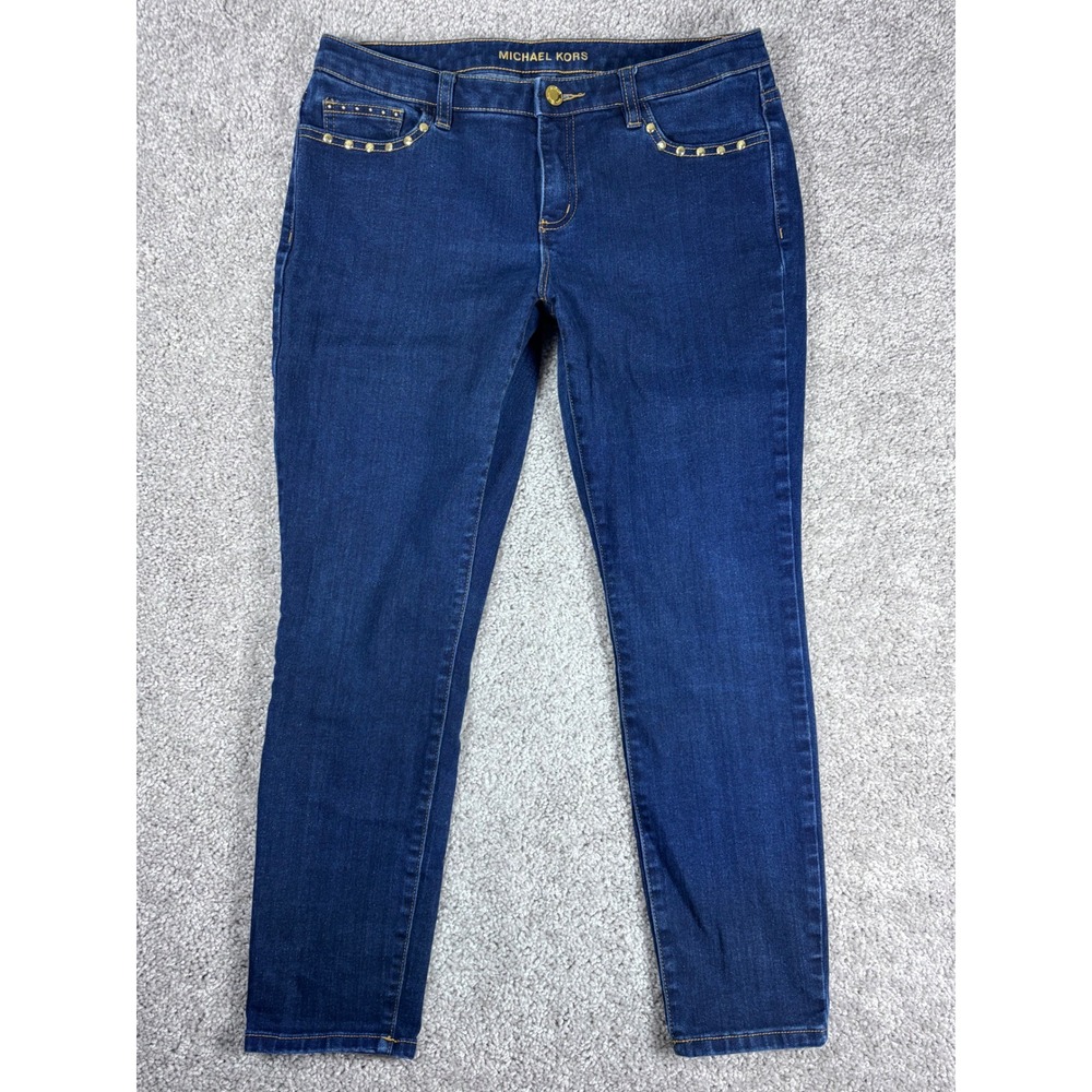 Michael Kors Womens Dark Wash Embellished Skinny Jeans Size 8P